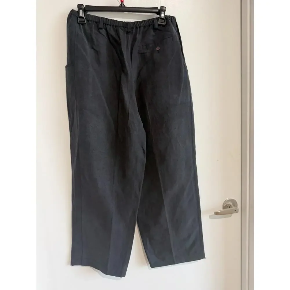 Garnet Hill Silk Linen Charcoal Gray Wide leg Barrel ankle Trouser Pant Size-8